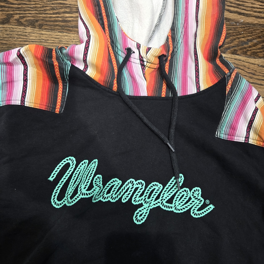 Wrangler Black Hoodie with Vibrant Striped Sleeves Size XXL - Picture 3 of 7